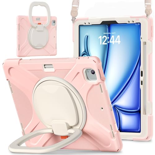 Tablet PC Hülle Hülle kompatibel mit iPad Air 13 Zoll (M3) 2025/kompatibel mit iPad Air 13 Zoll (M2) 2024, stoßfeste, robuste Abdeckung mit 360° drehbarem Ständer, robuste Tablet-Hülle mit Hand-/Schul von GaliJialiB