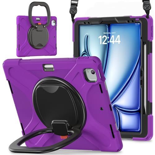 Tablet PC Hülle Hülle kompatibel mit iPad Air 13 Zoll (M3) 2025/kompatibel mit iPad Air 13 Zoll (M2) 2024, stoßfeste, robuste Abdeckung mit 360° drehbarem Ständer, robuste Tablet-Hülle mit Hand-/Schul von GaliJialiB