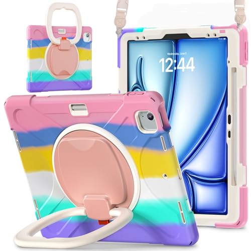 Tablet PC Hülle Hülle kompatibel mit iPad Air 13 Zoll (M3) 2025/kompatibel mit iPad Air 13 Zoll (M2) 2024, stoßfeste, robuste Abdeckung mit 360° drehbarem Ständer, robuste Tablet-Hülle mit Hand-/Schul von GaliJialiB
