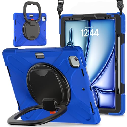 Tablet PC Hülle Hülle kompatibel mit iPad Air 13 Zoll (Veröffentlichung 2024), robuste, stoßfeste TPU-Kinderhülle, 360 Grad drehbare Multifunktions-Griffhalterung + robuste Abdeckung mit Schultergurt von GaliJialiB