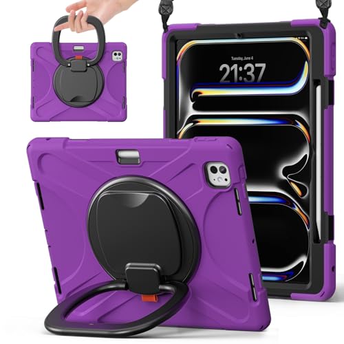 Tablet PC Hülle Hülle kompatibel mit iPad Pro 13 Zoll (Veröffentlichung 2024), robuste, stoßfeste TPU-Kinderhülle, um 360 Grad drehbare Multifunktions-Griffhalterung + robuste Abdeckung mit Schultergu von GaliJialiB
