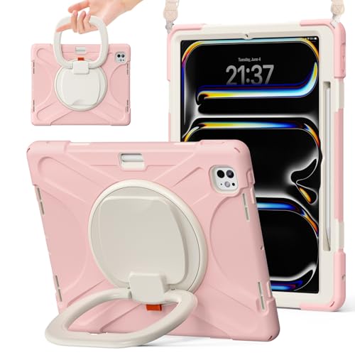 Tablet PC Hülle Hülle kompatibel mit iPad Pro 13 Zoll (Veröffentlichung 2024), robuste, stoßfeste TPU-Kinderhülle, um 360 Grad drehbare Multifunktions-Griffhalterung + robuste Abdeckung mit Schultergu von GaliJialiB