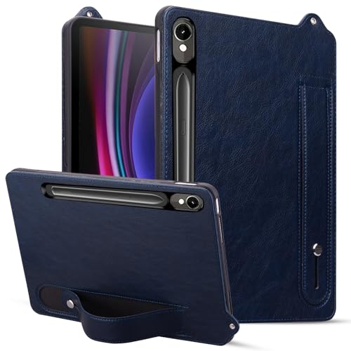 Tablet PC Hülle Kompatibel mit Samsung Galaxy Tab S8/Tab S7 11 Zoll (Modell SM-X700/X706/T870/T875/T878), stoßfeste Tablet-Hülle mit Ständer und Handschlaufe, Leder-TPU-Tablet-Hülle Schutzhülle(Blue) von GaliJialiB