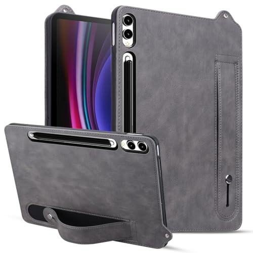 Tablet PC Hülle Kompatibel mit Samsung Galaxy Tab S9 Plus 12,4 Zoll 2023 X810/X816B/X818U Stoßfeste Tablet-Hülle mit Ständer und Handschlaufe, Leder-TPU-Tablet-Hülle Schutzhülle(Gray) von GaliJialiB