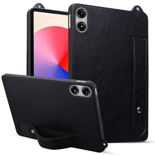 Tablet PC Hülle Kompatibel mit Xiaomi Redmi Pad Pro 12.1 2024, stoßfester Ständer, Handschlaufe, Tablet-Hülle, Leder, TPU-Tablet-Hülle Schutzhülle(Black) von GaliJialiB