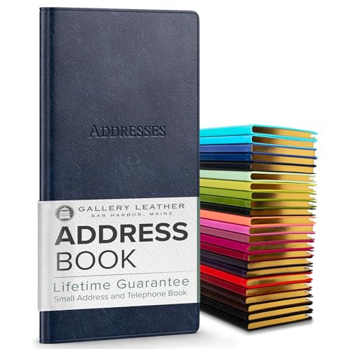 Gallery Leather Kleines Adressbuch mit alphabetischen Registerkarten für bis zu 403 Aufzeichnungen, Leder-Notizbuch, Hardcover, Telefon- und Adressbücher, 15,2 x 8,3 cm, Pocket Address, Acadia Navy von Gallery Leather