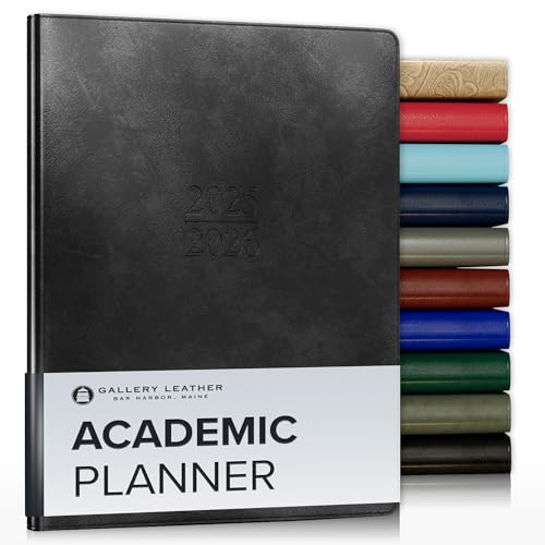 Gallery Leather Akademischer Planer 2026, Lehrer und Schüler, Wochenplaner Monatsplaner, elegant gebundener Kalender mit vergoldeten Seitenrändern, 18 Monate, Acadia Black, 22,9 x 17,8 cm von Gallery Leather
