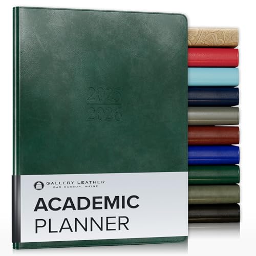 Gallery Leather Akademischer Planer 2026, Lehrer und Schüler, Wochenplaner Monatsplaner, elegant gebundener Kalender mit vergoldeten Seitenrändern, 18 Monate, Acadia Green, 22,9 x 17,8 cm von Gallery Leather