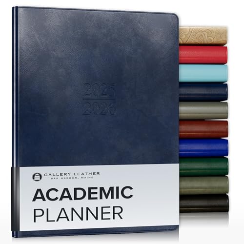 Gallery Leather Akademischer Planer 2026, Lehrer und Schüler, Wochenplaner Monatsplaner, elegant gebundener Kalender mit vergoldeten Seitenrändern, 18 Monate, Acadia Navy, 22,9 x 17,8 cm von Gallery Leather