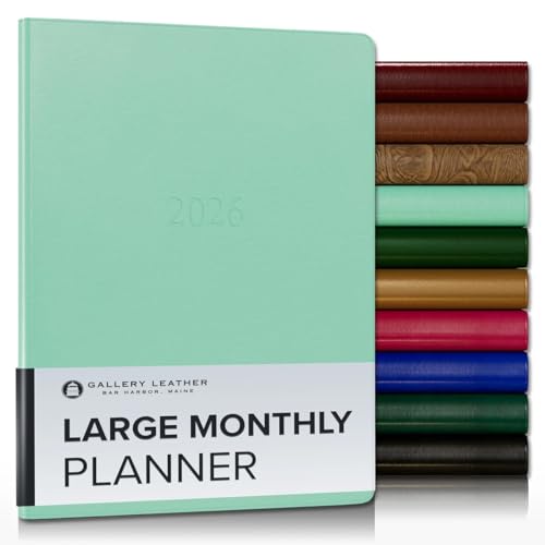 Gallery Leather Großer Monatsplaner 2026, edel gebundener Kalenderplaner und Notizbuch mit stilvollen goldvergoldeten Seitenrändern, 18 Monate - Karibik-Meereglas - 24,8 x 19,1 cm von Gallery Leather