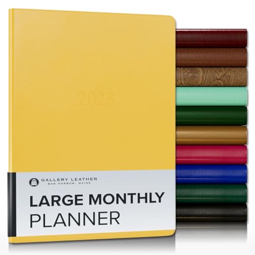 Gallery Leather Großer Monatsplaner 2026, edel gebundener Kalenderplaner und Notizbuch mit stilvollen goldvergoldeten Seitenrändern, 18 Monate - Karibikgelb - 24,8 x 19,1 cm von Gallery Leather