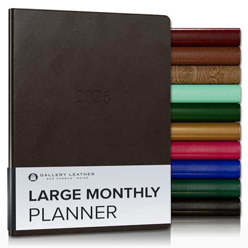 Gallery Leather Großer Monatsplaner 2026, elegant gebundener Kalenderplaner und Notizbuch mit stilvollen goldvergoldeten Seitenrändern, 18 Monate, Acadia Black, 24,8 x 19,1 cm von Gallery Leather