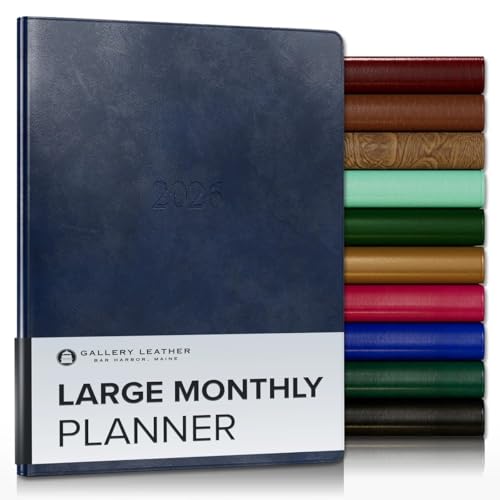 Gallery Leather Großer Monatsplaner 2026, elegant gebundener Kalenderplaner und Notizbuch mit stilvollen goldvergoldeten Seitenrändern, 18 Monate, Acadia Navy, 24,8 x 19,1 cm von Gallery Leather