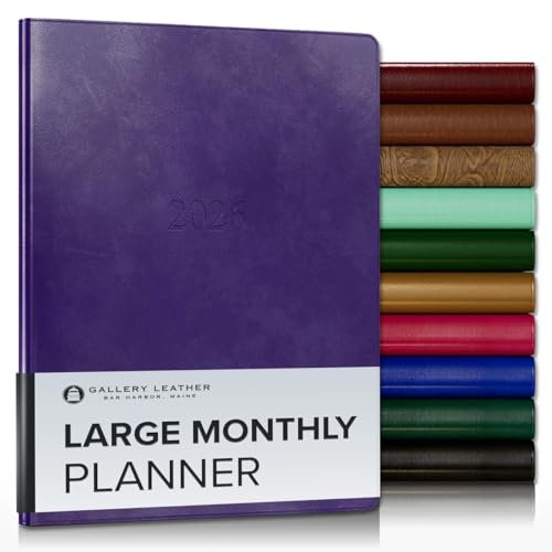 Gallery Leather Großer Monatsplaner 2026, elegant gebundener Kalenderplaner und Notizbuch mit stilvollen goldvergoldeten Seitenrändern, 18 Monate, Acadia Plum, 24,8 x 19,1 cm von Gallery Leather