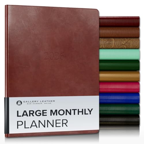 Gallery Leather Großer Monatsplaner 2026, elegant gebundener Kalenderplaner und Notizbuch mit stilvollen goldvergoldeten Seitenrändern, 18 Monate, Acadia Tan, 24,8 x 19,1 cm von Gallery Leather