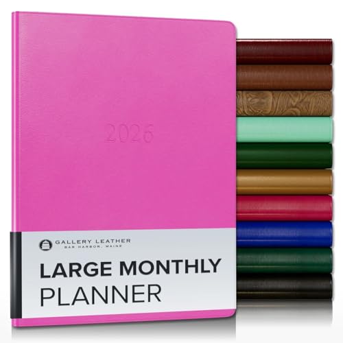 Gallery Leather Großer Monatsplaner 2026, elegant gebundener Kalenderplaner und Notizbuch mit stilvollen goldvergoldeten Seitenrändern, 18 Monate, Karibik-Fuchsia, 24,8 x 19,1 cm von Gallery Leather