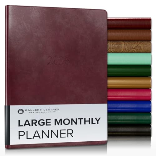 Gallery Leather Großer Monatsplaner 2026, elegant gebundener Kalenderplaner und Notizbuch mit stilvollen goldvergoldeten Seitenrändern, 18 Monate - Acadia Burgundy - 24,8 x 19,1 cm von Gallery Leather
