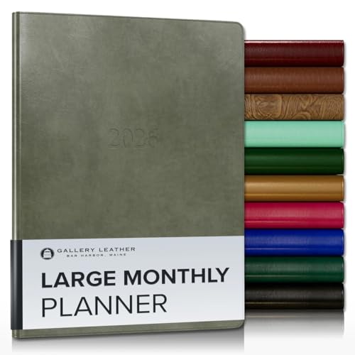 Gallery Leather Großer Monatsplaner 2026, elegant gebundener Kalenderplaner und Notizbuch mit stilvollen goldvergoldeten Seitenrändern, 18 Monate - Acadia Cactus - 24,8 x 19,1 cm von Gallery Leather