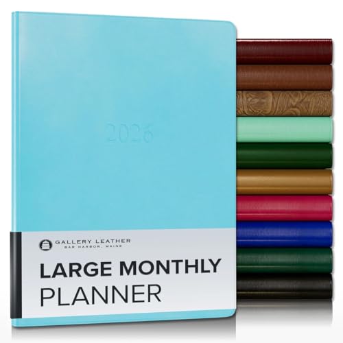 Gallery Leather Großer Monatsplaner 2026, elegant gebundener Kalenderplaner und Notizbuch mit stilvollen goldvergoldeten Seitenrändern, 18 Monate - Acadia Pool - 24,8 x 19,1 cm von Gallery Leather