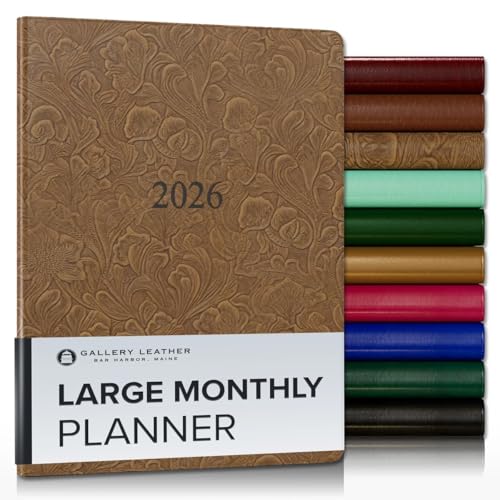Gallery Leather Großer Monatsplaner 2026, elegant gebundener Kalenderplaner und Notizbuch mit stilvollen goldvergoldeten Seitenrändern, 18 Monate - Floral Espresso - 24,8 x 19,1 cm von Gallery Leather