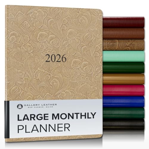 Gallery Leather Großer Monatsplaner 2026, elegant gebundener Kalenderplaner und Notizbuch mit stilvollen goldvergoldeten Seitenrändern, 18 Monate - Floral Latte - 24,8 x 19,1 cm von Gallery Leather