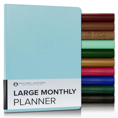 Gallery Leather Großer Monatsplaner 2026, elegant gebundener Kalenderplaner und Notizbuch mit stilvollen goldvergoldeten Seitenrändern, 18 Monate - Karibik Aqua - 24,8 x 19,1 cm von Gallery Leather