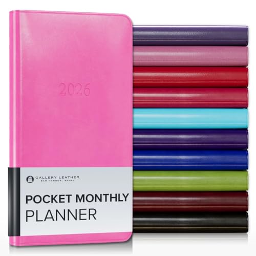 Gallery Leather Pocket Monatsplaner 2026, elegant gebundener Kalenderplaner und Notizbuch mit stilvollen goldvergoldeten Seitenrändern, 18 Monate - Acadia Hope - 15,2 x 8,3 cm von Gallery Leather