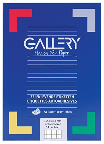 Galerie weiß Etiketten 105 x 42,3 mm Quadratische Ecken 14 Etiketten/Blatt Galerie weiß Etiketten 105 x 42,3 mm Quadratische Ecken 14 Etiketten/Blatt von Gallery