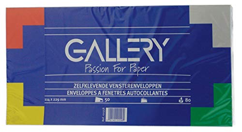 Gallery Briefumschläge 114 x 229 mm, mit Fenster rechts, Streifenverschluss, 50er Pack von Gallery