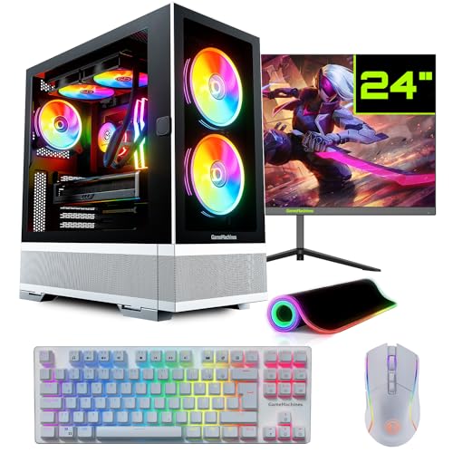 GameMachines Element Snow Komplett Set - Gaming PC - Wasserkühlung - AMD Ryzen 7 5700X - GeForce RTX 4060-1TB SSD - 32GB RGB DDR4 - WLAN - Tastatur - Maus - Mauspad - 24 Zoll 165Hz Monitor - Win 11 von GameMachines