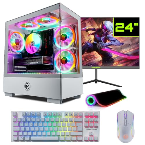 GameMachines Evolv Snow Komplett Set - Gaming PC - Wasserkühlung - AMD Ryzen 7 5700X - GeForce RTX 4060-1TB SSD - 32GB RGB DDR4 - WLAN - Tastatur - Maus - Mauspad - 24 Zoll 165Hz Monitor - Win 11 von GameMachines