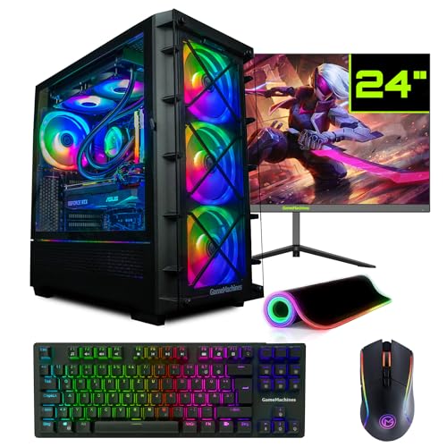 GameMachines Storm Komplett Set - Gaming PC - Wasserkühlung - AMD Ryzen 7 5700X - GeForce RTX 4060-1TB SSD - 32GB RGB DDR4 - WLAN - Tastatur - Maus - Mauspad - 24 Zoll 165Hz Monitor - Win 11 von GameMachines