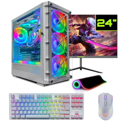 GameMachines Storm Snow Komplett Set - Gaming PC - Wasserkühlung - AMD Ryzen 7 5700X - GeForce RTX 4060-1TB SSD - 32GB RGB DDR4 - WLAN - Tastatur - Maus - Mauspad - 24 Zoll 165Hz Monitor - Win 11 von GameMachines