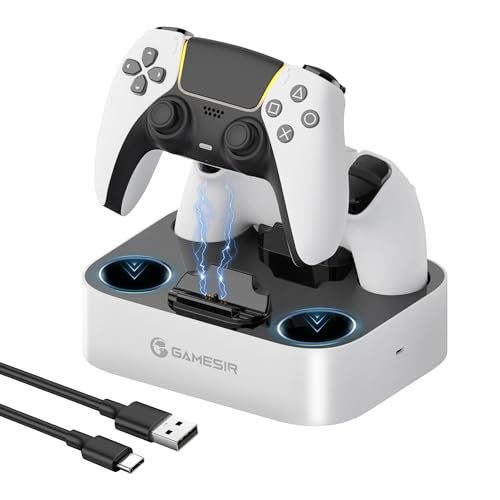 GameSir PS5 Controller Ladestation, Dual Ladestation, kompatibel mit PS5 DualSense und DualSense Edge Wireless Controller, LED-Anzeige, Ersatz-Schnellladeständer für PS5-Controller von GameSir