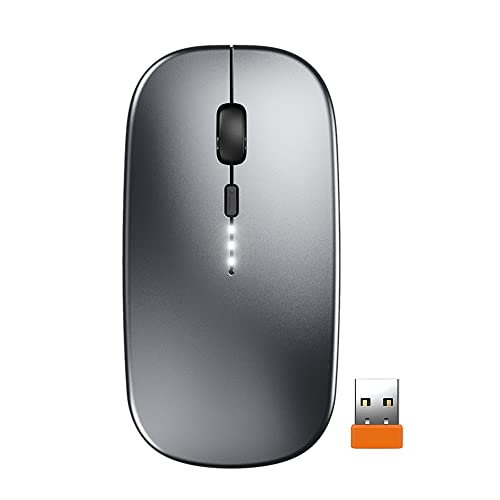 GameXtrem Maus Kabellose wiederaufladbar, Ultra Slim 2.4G Leise Funkmaus Optische Computermaus 1600 DPI mit USB-empfänger für Laptop PC Mac MacBook, Windows, Büro, Akkuladestand sichtbar (Dunkelgrau) von GameXtrem