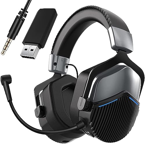GameXtrem Wireless Gaming Headset für PS4 PS5 PC, Wireless Headset mit Mikrofon Noise Cancelling Over Ear Kopfhörer, 3D Surround Sound für Computer Laptop von GameXtrem