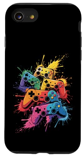 Gamer Videospiele Paint Splash Art Bunte Jungen Mädchen Kinder Hülle für iPhone SE (2020) / 7 / 8 von GamerAxis1