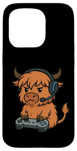 Highland Cow Gamer Gaming Retro Videospiele Jungen Mädchen Kinder Hülle für iPhone 15 Pro von GamerAxis1