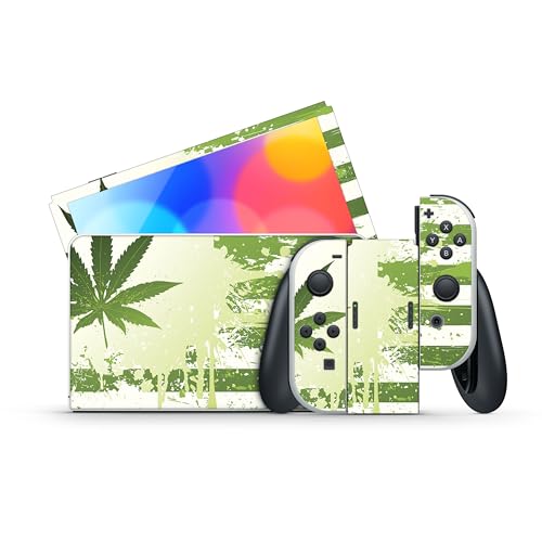 GamesMonkey® - Skin kompatibel für Nintendo Switch - Oled Classic - Matte Vinyl HD Matt Adhesive Cover - Schutzfolie Decal Faceplate (Cannabis Flag - D013, Classic) von GamesMonkey