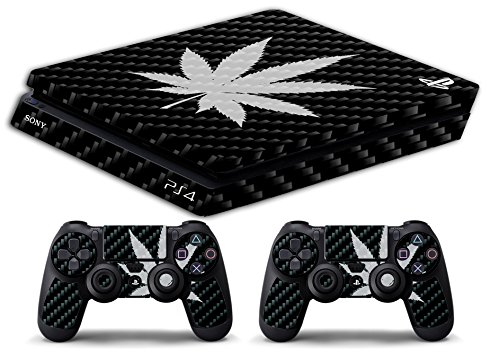 Skin Kompatibel für PS4 Slim - Marijuana Carbonfaser - Limited Edition Decal Cover für Sony Bundle Faceplate von GamesMonkey
