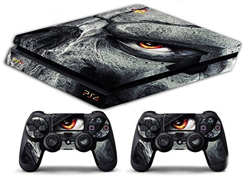 Skin Kompatibel für Ps4 SLIM - TOTENKOPF AUGEN BRAND SCHÄDEL AUGE FEUER - limited edition DECAL COVER Schutzhüllen Faceplates BUNDLE von GamesMonkey