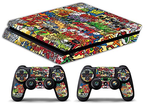 Skin Kompatibel für Ps4 Slim - STICKERBOMB - Limited Edition Decal Cover Schutzhüllen Faceplates Bundle von GamesMonkey