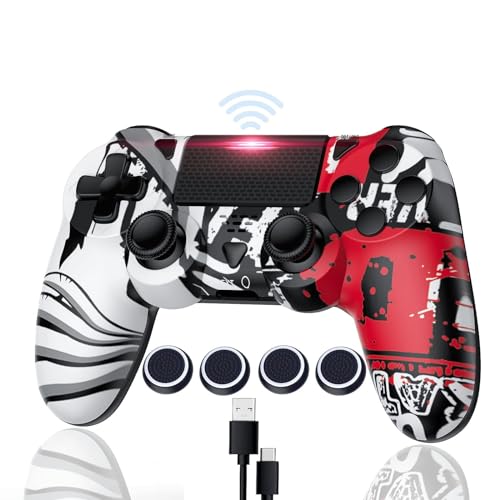 Gamrombo Wireless Controller mit Kappen für Ps-4 Dual Vibration Kabellose Gamepad mit Turbo/3.5mm Audio Jack/LED/Touch Pad/Joystick caps Compatible with Ps-4/Pro/Slim/PC von Gamrombo