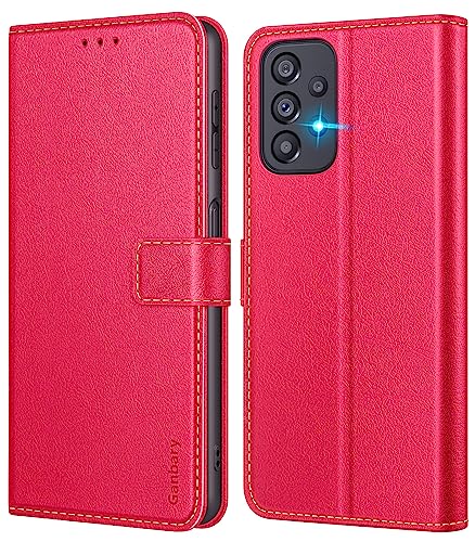Ganbary Handyhülle für Samsung Galaxy A23 4G/5G Hülle, Premium Leder Klapphülle [Kartenschlitzen] [Magnetverschluss] [Standfunktion] kompatibel mit Samsung Galaxy A23 4G/5G Schutzhülle, Rot von Ganbary