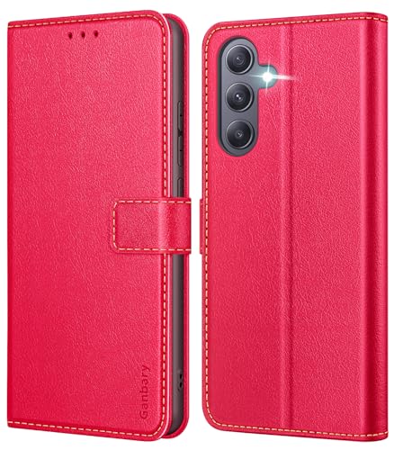 Ganbary Handyhülle für Samsung Galaxy A35 5G Hülle, Premium Leder Klapphülle [Kartenschlitzen] [Magnetverschluss] [Standfunktion] kompatibel mit Galaxy A35 5G Schutzhülle, Rot von Ganbary