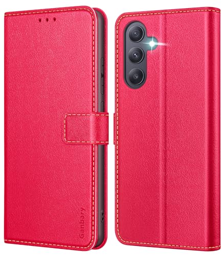 Ganbary Handyhülle für Samsung Galaxy A55 5G Hülle, Premium Leder Klapphülle [Kartenschlitzen] [Magnetverschluss] [Standfunktion] kompatibel mit Galaxy A55 5G Schutzhülle, Rot von Ganbary