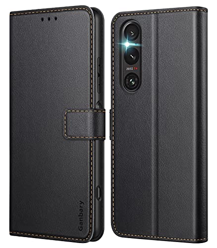 Ganbary Handyhülle für Sony Xperia 1 V Hülle, Premium Leder Klapphülle [Kartenschlitzen] [Magnetverschluss] [Standfunktion] kompatibel mit Sony Xperia 1 V Schutzhülle, Schwarz von Ganbary