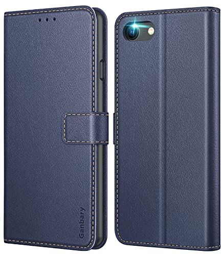 Ganbary Handyhülle für iPhone SE 2022 5G / SE 2020, iPhone 7/8 Hülle, Premium Leder Tasche [Kartenschlitzen] [Magnetverschluss] [Standfunktion] kompatibel mit iPhone SE2 Schutzhülle, Blau von Ganbary