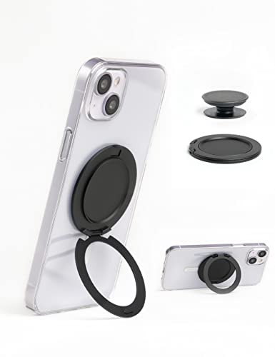 Ganinno R-Ständer für iPhone 12, 13, 14 Serie, magnetischer Schreibtisch-Telefonständer, kompatibel mit MagSafe-Hüllen, abnehmbare Sockel-Griffbasis für PopSocket, zusammenklappbarer Ständer (schwarz) von Ganinno