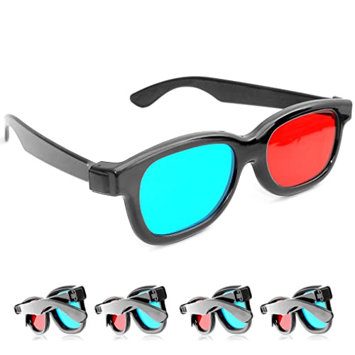 Ganzoo 3D-Anaglyphenbrille für TV oder PC-Spiele (rot/blau), Set 4 Stück, 3D Brille für Fernseher, 3D-Gläser mit Anaglyphen-Technologie von Ganzoo